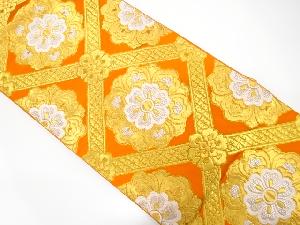 服部織物製　斜め格子に華紋織り出し　袋帯